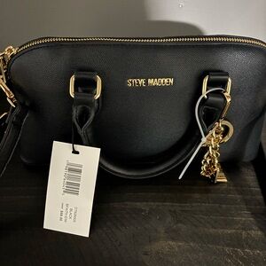 NWT Steve Madden Black Satchel with Gold Details
